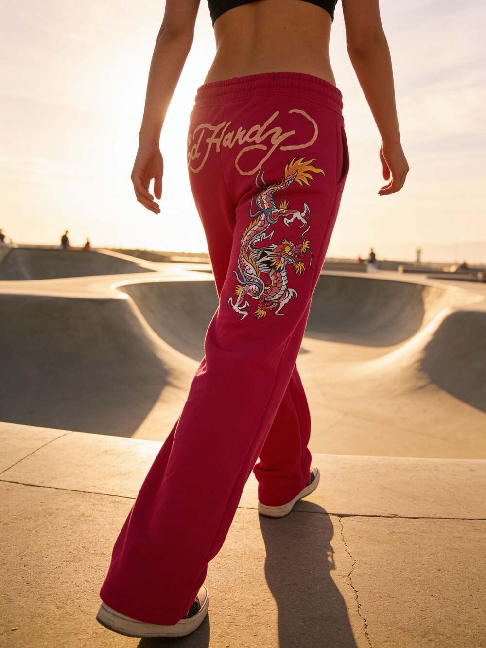 Ed Hardy Dragon Graphic Fleece Sweatpants Style EHW8200-58 Red Large